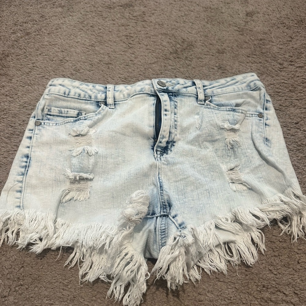 Altar'd State Blue Jean Shorts with Distressing
